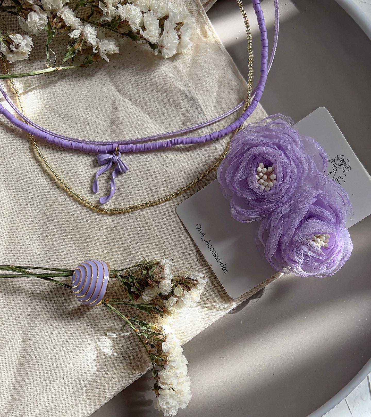 گردنبند زنانه تابستونی ۳ لاین بنفش